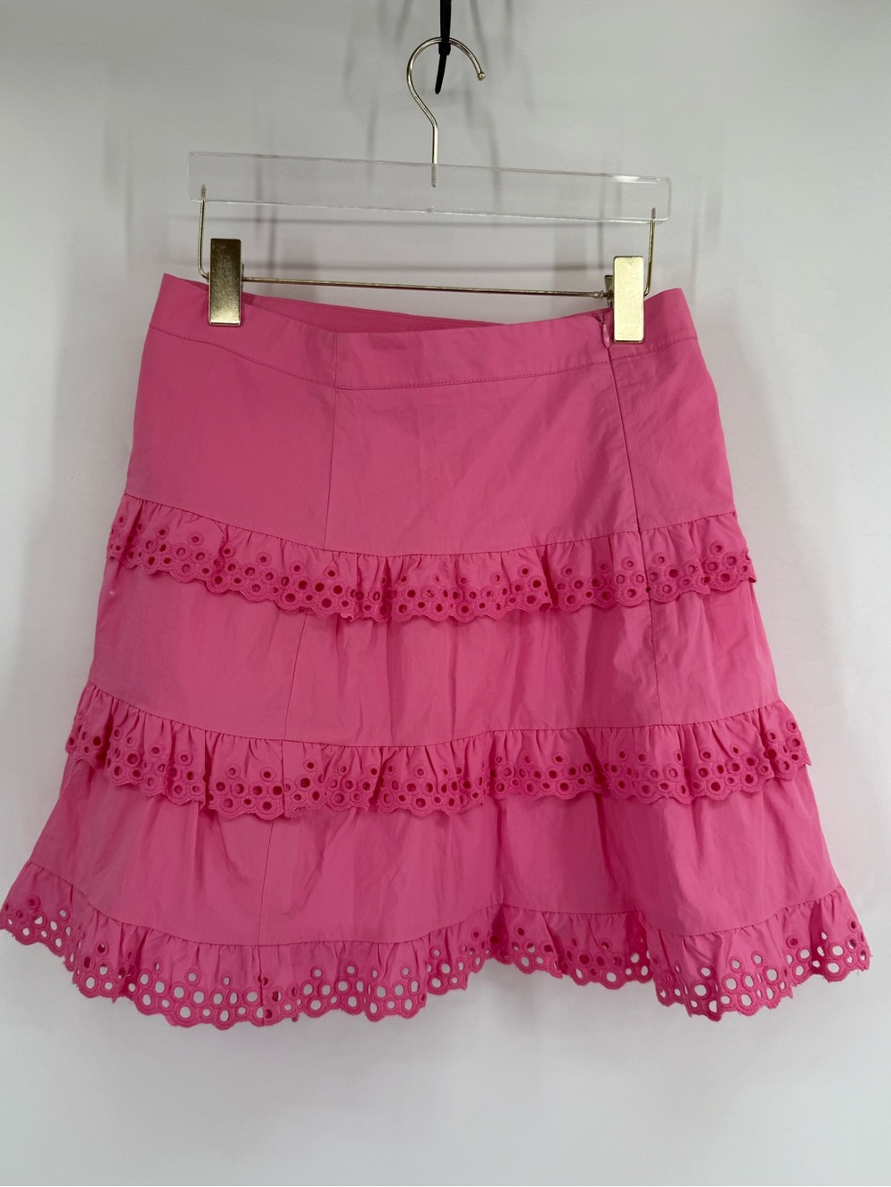 Stellah‎ bright pink eyelet tired mini skirt size medium